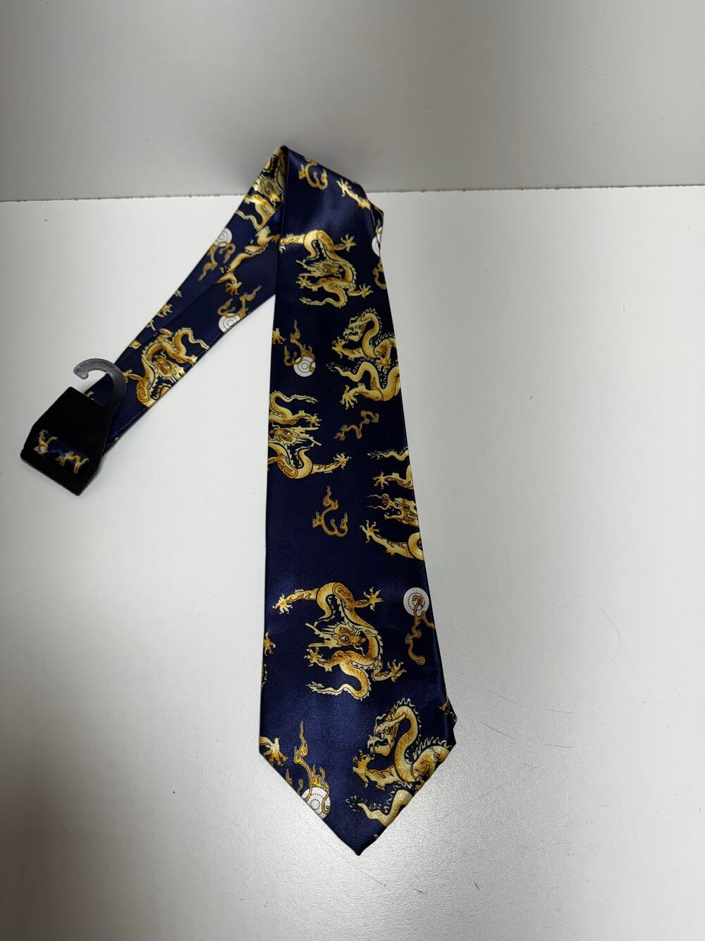 Kai Long Golden Dragon Necktie Men’s 62X4 Blue Silk Handmade Oriental Chinese